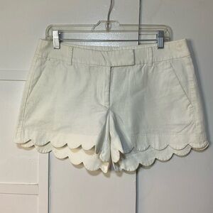 Women's White Scalloped Hem Shorts